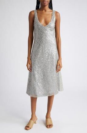 Vince Plunge Neck Sequin Silk Midi Slipdress in Sea Slate at Nordstrom Rack, Size Xx-Small