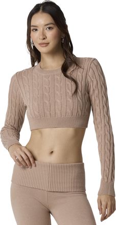 Florence By Mills Florence by Mills Womens Barre Super Crop Cable Sweater Pullover, Warm Taupe, XS