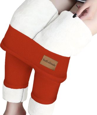 Generic Thermal Tights Women, Winter Thick Leggings, High Waist Soft Base Layer, Ladies Thermal Underwear for Cold Weather Orange