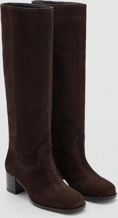 Mango Stivali crosta di cuoio tacco cioccolato - Donna - 36 - MANGO