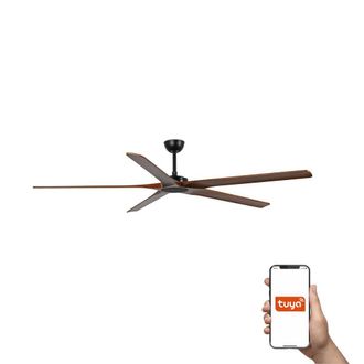 Netlighting Bigwood XL 5 Blade Ceiling Fan Matt Black Walnut Tuya Smart System in Brown