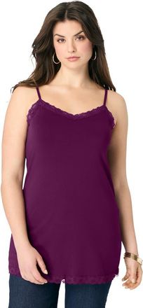 Roaman's Lace Trim Knit Cami With Adjustable Straps in Dark Berry at Nordstrom, Size 28