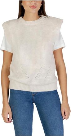 Ichi Ronde Hals Mouwloze Gilet - Dames - Ronde hals truien - Beige - XS - Wol - Truien & Vesten