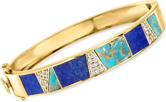 Ross-Simons Turquoise, Lapis and White Topaz Bracelet in 18kt Gold Over Sterling