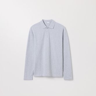 Asket The Long Sleeve Pique Polo Grey Melange