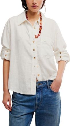 Free People Laurel Linen Blend Button-Up Shirt in Clean Ivory at Nordstrom, Size X-Large