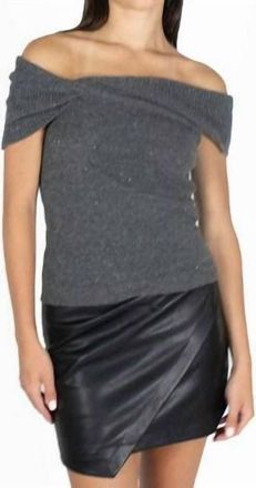 Autumn Cashmere Off The Shoulder Cowl Twist Glitter Sweater In Grey