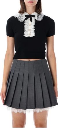 Self Portrait Gebreide top met kanten details - Dames - Blouses - Zwart - S - Wol - Overhemden