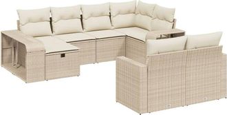 vidaXL Juego De Sof&aacute;s Jard&iacute;n Con Cojines Beige 10 Pzas Rat&aacute;n Sint&eacute;tico Vidaxl