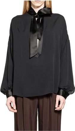 Tom Ford Washed Silk Georgette Lavalliere Tuniektop - Dames - Blouses - Zwart - 3XS - Satijn - Overhemden