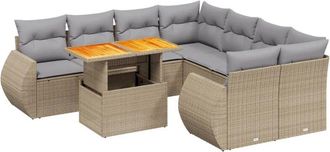 vidaXL Set De Sof&aacute;s De Jard&iacute;n 9 Pzas Con Cojines Rat&aacute;n Sint&eacute;tico Beige Vidaxl