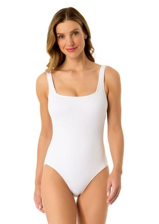 Anne Cole Womens Textured Classic Square Neck One Piece Swimsuit in White at Nordstrom, Size 16