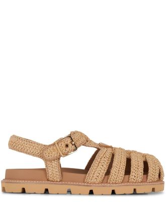 Prada raffia caged sandals - women - Raffia/Leather/Rubber - 40 - Neutrals