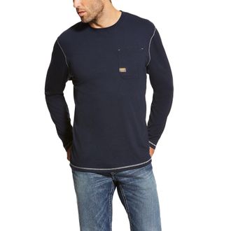 Ariat Mens Rebar Workman T-Shirt Long Sleeve in Navy Cotton, Size X-Small, by Ariat