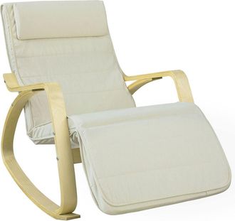 SoBuy Mecedora con reposapios ajustable madera blanco