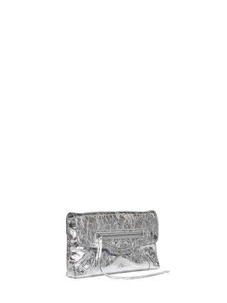 Balenciaga Metallic Arena Leather Clutch - Silver