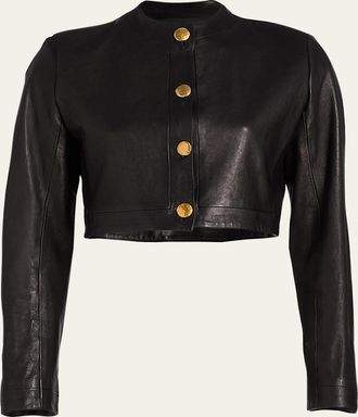Sergio Hudson Leather Cropped Single-Breasted Jacket