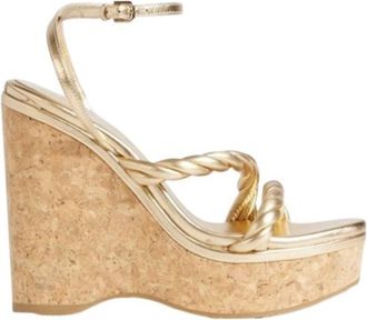 Jimmy Choo London Diosa 130mm Twisted Metallic Leather Wedge Sandals, Brand Size 35.5 ( US Size 5.5 )