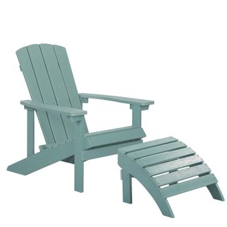 Beliani Silla De Jard&iacute;n Verde Turquesa De Madera Sint&eacute;tica Con Reposapi&eacute;s Resistente A La Intemperie Estilo Moderno Adirondack