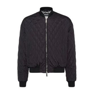 Dsquared2 Bomber Jackets, male, Black, Size: 3XL Black Bomber Coat with Ribbed Hem and Cuffs