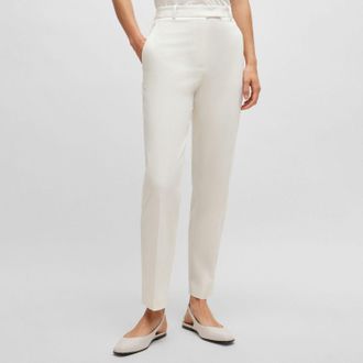 HUGO BOSS Womens Takareni Regular-Fit Trousers in White Cotton - Size 10 UK
