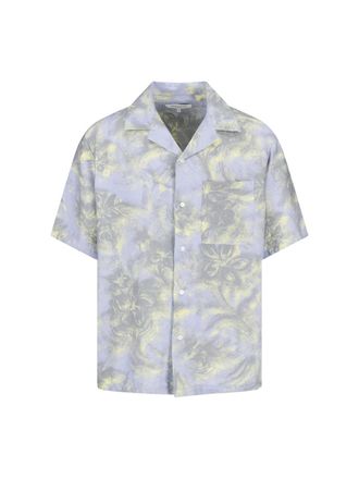Maison Kitsun&eacute; Azure Floral Print Cotton Camp Shirt