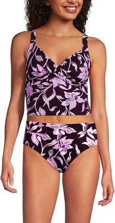 Lands End Sweetheart Wrap Midkini Top in Tropic Floral/dark Wine at Nordstrom, Size 22W