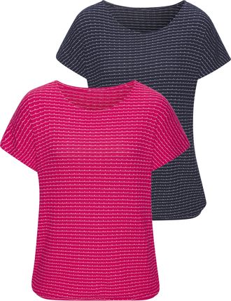 Vivance Kurzarmshirt VIVANCE aus strukturierter Strickqualit&auml;t, Damen, Gr. 32/34, navy, koralle, Strick, Obermaterial: 68% Viskose (LENZING ECOVERO), 30% Poly