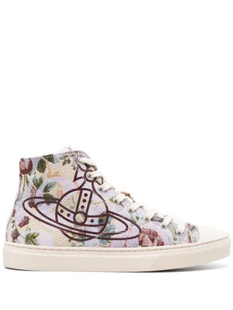 Vivienne Westwood Orb-print high-top sneakers - women - Cotton/Rubber/Cotton - 41 - Purple