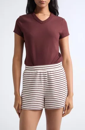 Veronica Beard Devin Short Sleeve V-Neck Tee in Raisin at Nordstrom, Size X-Large