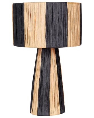 Beliani L&aacute;mpara de mesa mimbre marr&oacute;n negro