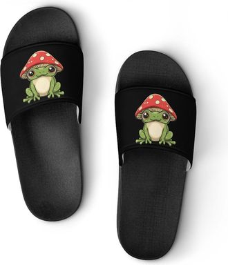 Generic Frog Wearing Mushroom Hat Unisex Beach Slippers & Pool Slides Anti-Slip House Shoes for Home Outdoor