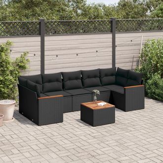 vidaXL Vidaxl - Set De Sof&aacute;s De Jard&iacute;n 8 Piezas Y Cojines Rat&aacute;n Sint&eacute;tico Negro