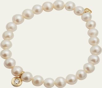 Sydney Evan 14k Gold Pearl Beaded Bracelet with Diamond Charm