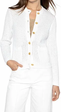 Kinross Cashmere Cashmere Textured Button Front Cotton Cardigan In White