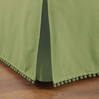 Ballard Designs Audree Pom Pom Bedskirt - Sage, Queen - Ballard Designs