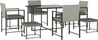 OUTSUNNY Juego De Muebles De Jard&iacute;n Exterior De Rat&aacute;n De 9 Piezas Con Mesa Con Vidrio Templado 4 Sillas 4 Taburetes Impermeables Cojines Gris - Outsunny