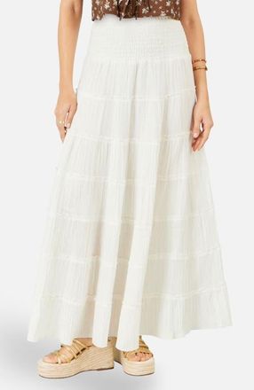 Yumi Double Cotton Tiered Boho Maxi Skirt in White at Nordstrom, Size Medium