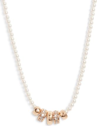Nordstrom Imitation Pearl and Crystal Rondelle Strand Necklace in Clear- White- Gold at Nordstrom