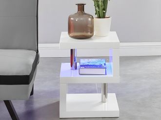 Vente-Unique Tavolino LYLIA - MDF laccato bianco - Con LED - Bianco