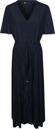 Herno Geplooide Jurk met V-hals - Dames - Casual kleedjes - Blauw - S - Leer - Kleedjes