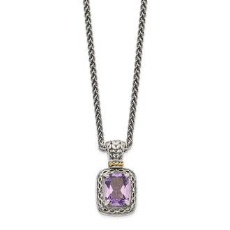 Diamond2Deal Sterling Silver with 14K Accent Cushion Amethyst Pendant Necklace