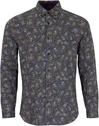 Lords of Harlech Sawyer Knit Button-Up Shirt in Madrid Paisley Smoke at Nordstrom, Size Xx-Large