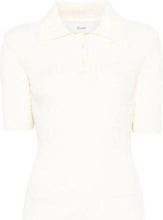 Dunst Ribbed-knit Polo Top - Dames - Polos - Beige - L - Katoen - Tops