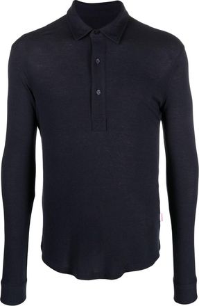 Orlebar Brown button-front long-sleeved polo shirt - men - Cashmere/Cotton - L - Blue