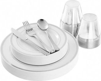 Elama 150 Piece Disposable Plastic Dinnerware Party Set in Silver at Nordstrom, Size Small