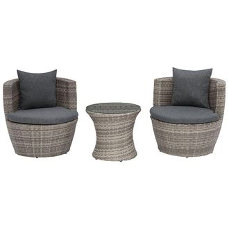 Beliani Beliani - Conjunto De Jard&iacute;n De 3 Piezas De Rat&aacute;n Sint&eacute;tico Gris Con Cojines Estilo Moderno Capri