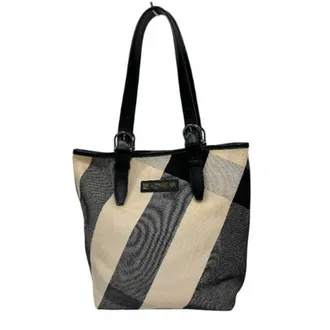 Burberry Black Ivory Canvas Leather Shoulder Bag Tote Bag (Pre-Owned)
