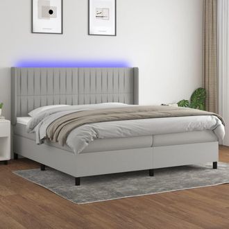 vidaXL Vidaxl - Cama Box Spring Con Colch&oacute;n Tela Y Led Gris Claro 200x200 Cm