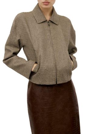 Mango Gina Houndstooth Microcheck Jacket in Medium Brown at Nordstrom, Size X-Small